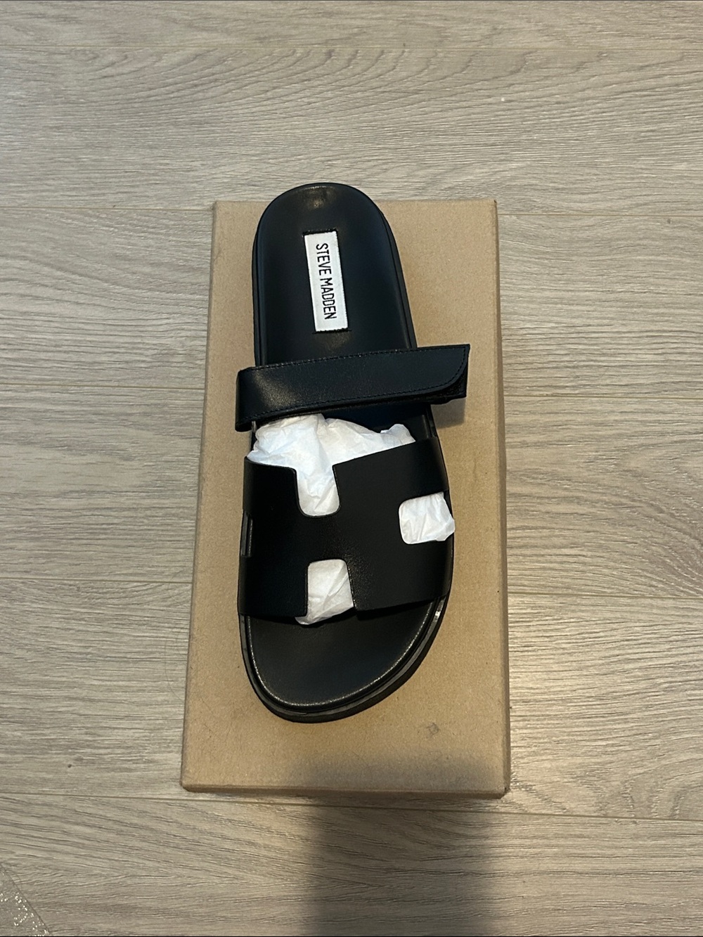Steve Madden Black Men’s Dual-Strap Slide Sandal